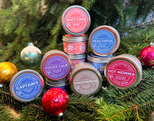 Load image into Gallery viewer, All tins with a holiday background