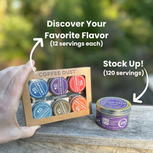 Load image into Gallery viewer, sampler kit next to full size tin for comparison