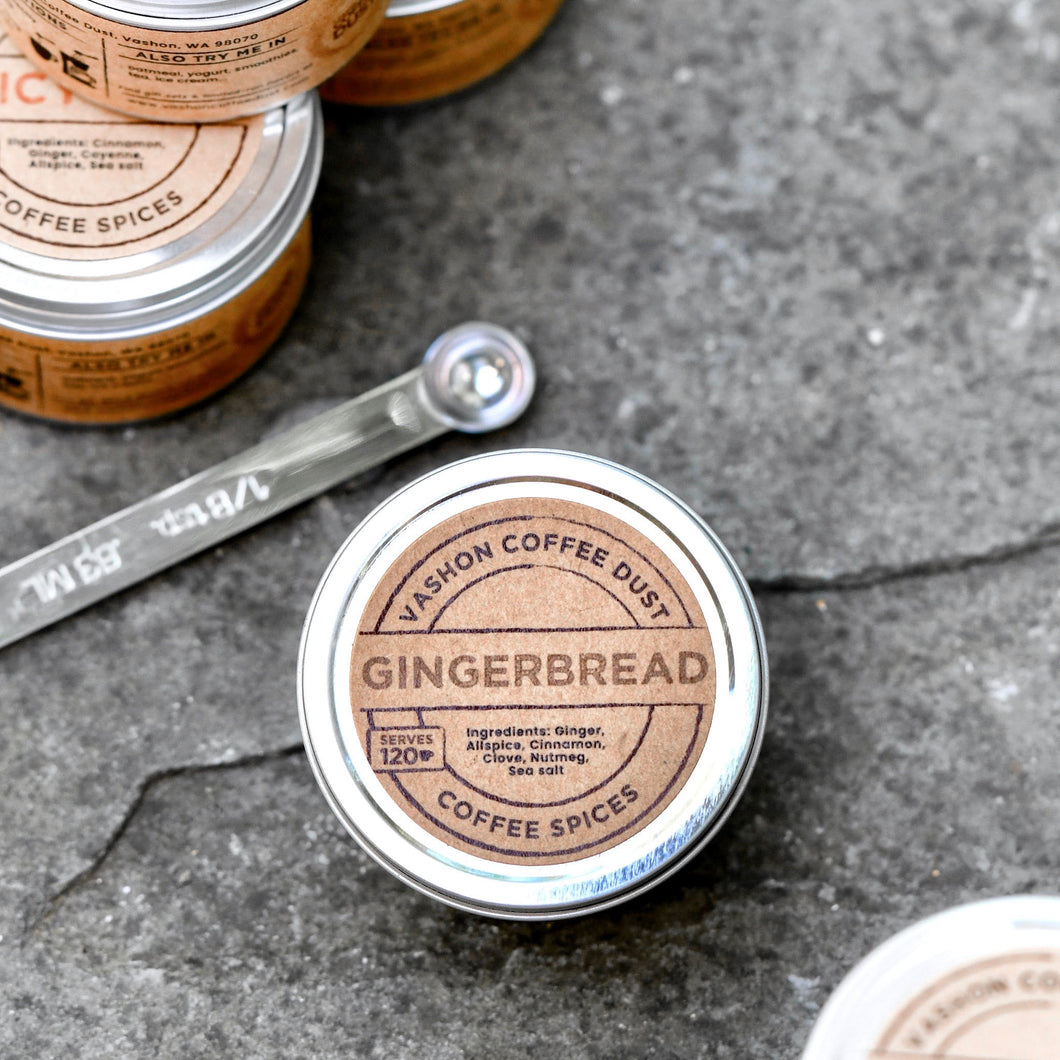 Gingerbread Coffee Dust ingredients - ginger, allspice, cinnamon, nutmeg, clove - delicious!
