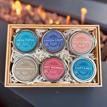 Load image into Gallery viewer, Full 6 tins of fun in bamboo box with crinkle paper