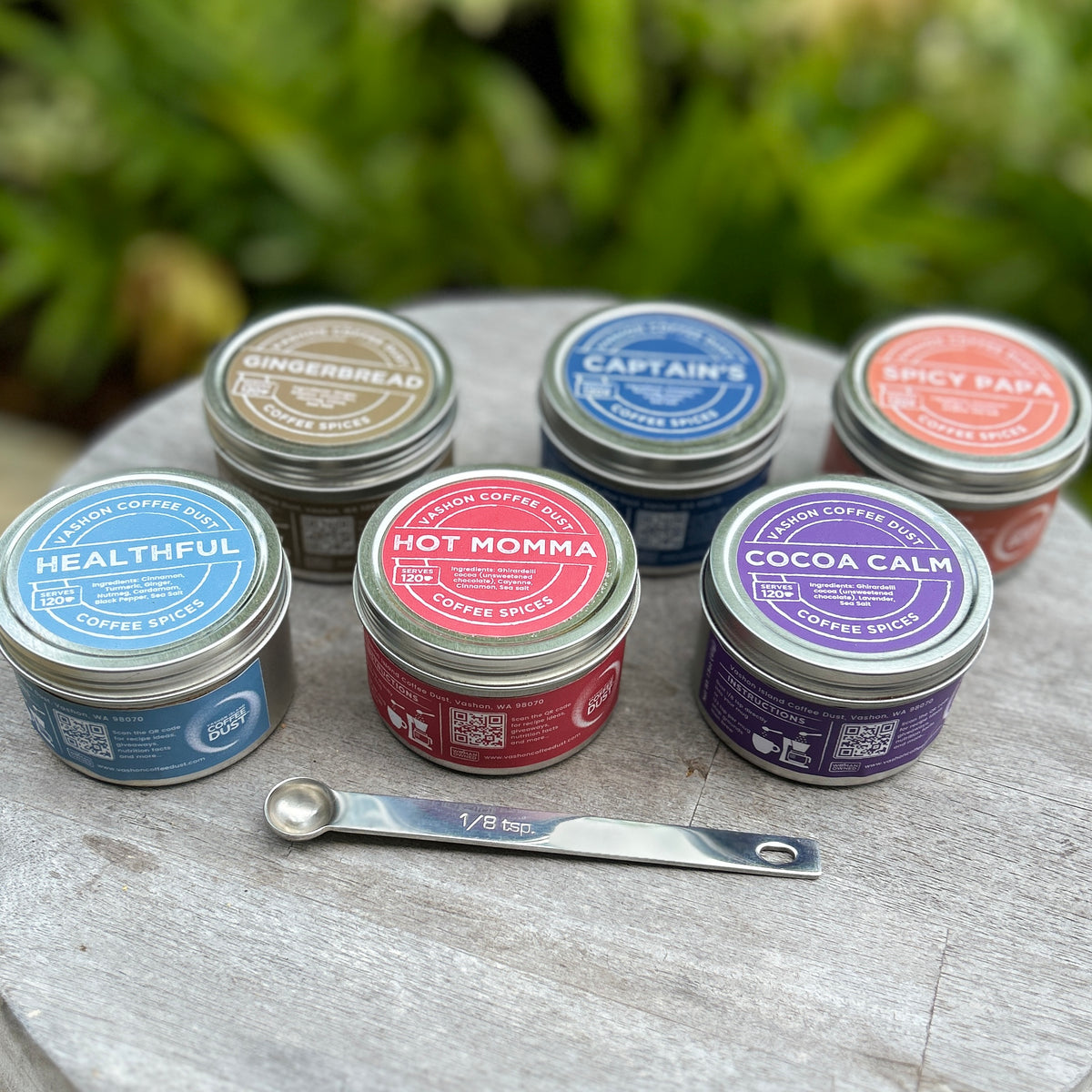 All flavors of Coffee Dust tins