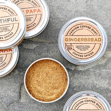 Load image into Gallery viewer, Gingerbread Coffee Dust tin - ginger, allspice, cinnamon, nutmeg and clove coffee spices
