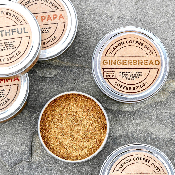 Gingerbread Coffee Dust tin - ginger, allspice, cinnamon, nutmeg and clove coffee spices