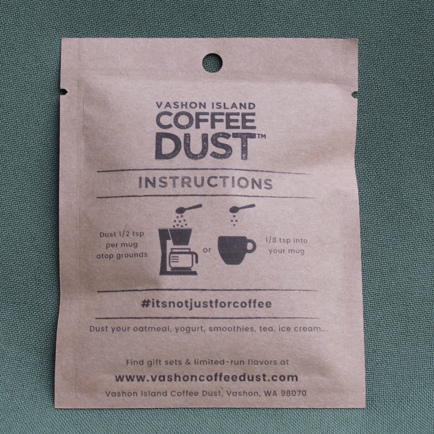 Gingerbread Coffee Dust instructions on the back of the packet